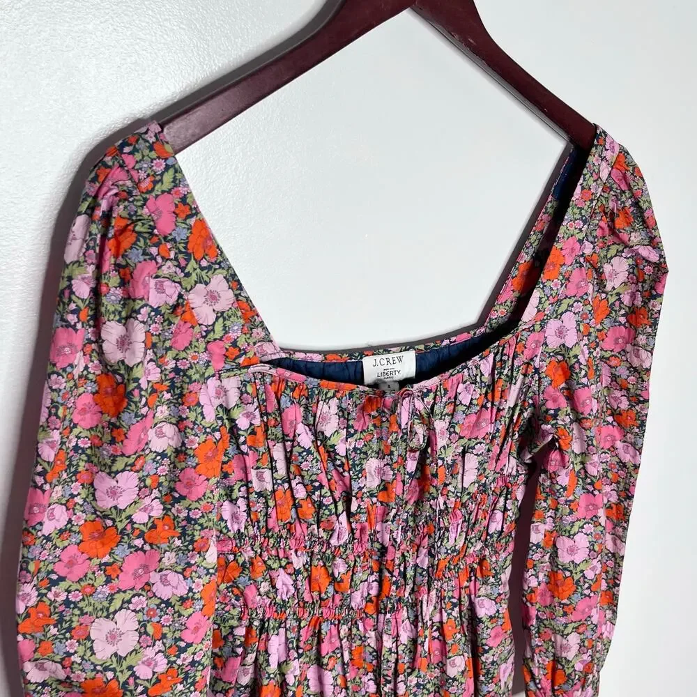 J.Crew Liberty Fabric Floral Mini Dress Size 4 Pink Cinched Waist Cottagecore